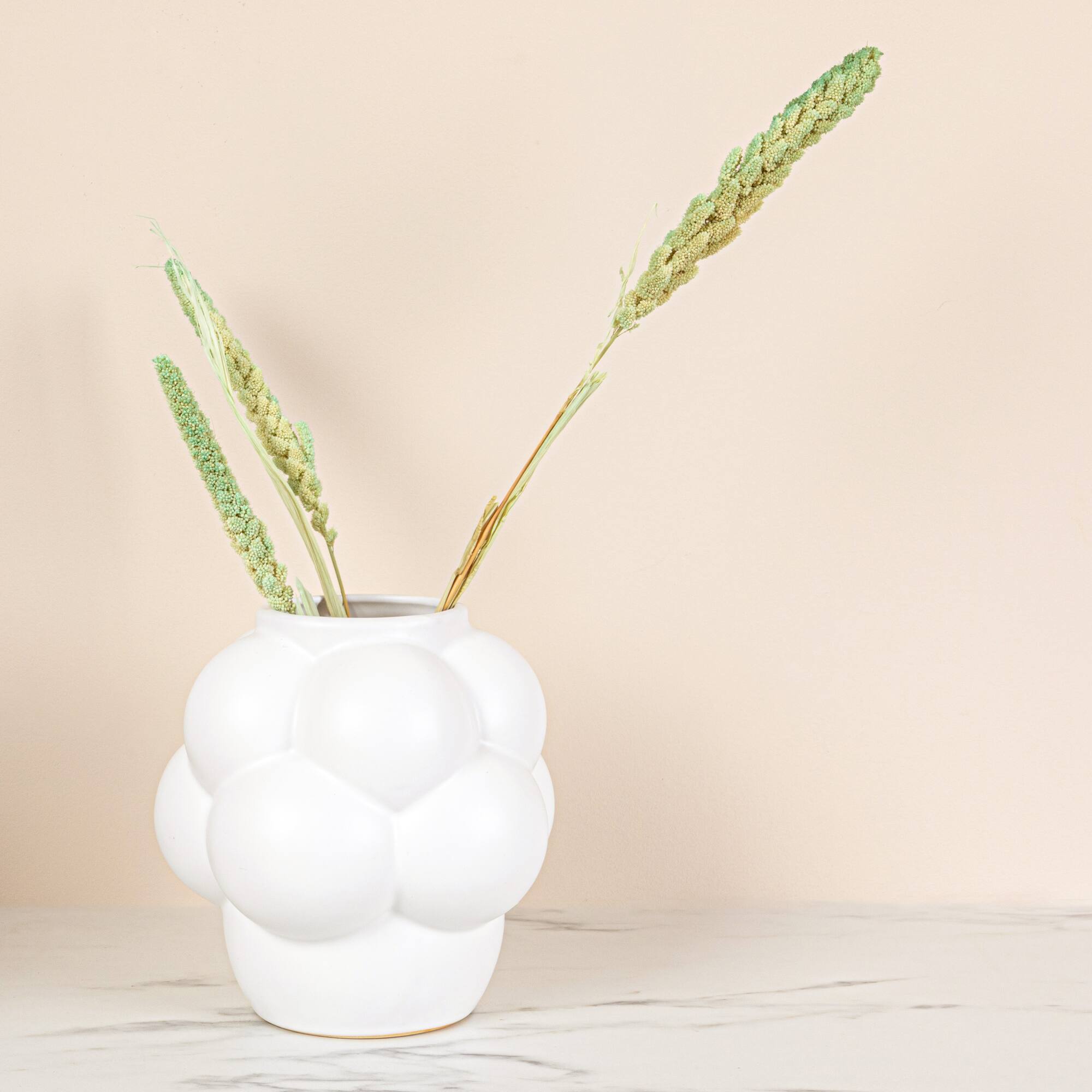 Hello Honey® 8" White Raised Dots Ceramic Vase